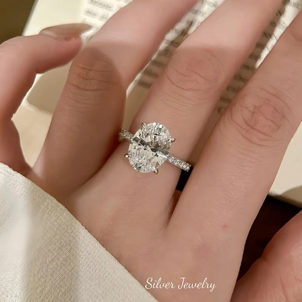 Lyee Cyee Sterling Silver Moissanite Oval Engagement Ring