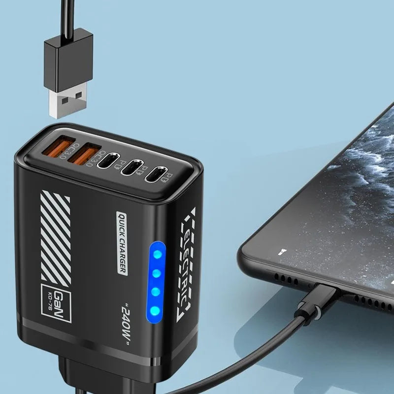 240W Five Port Fast Charger With Led Indicator For Smartphones