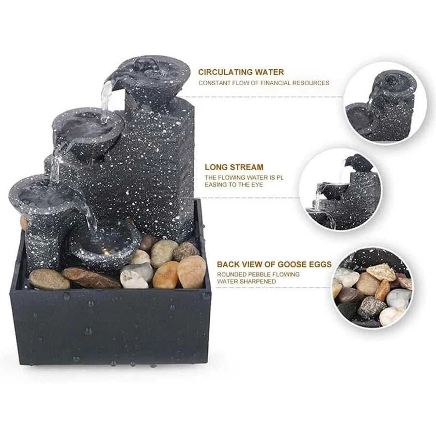 Mini Zen Tabletop Fountain With LED Waterfall For Office Desk