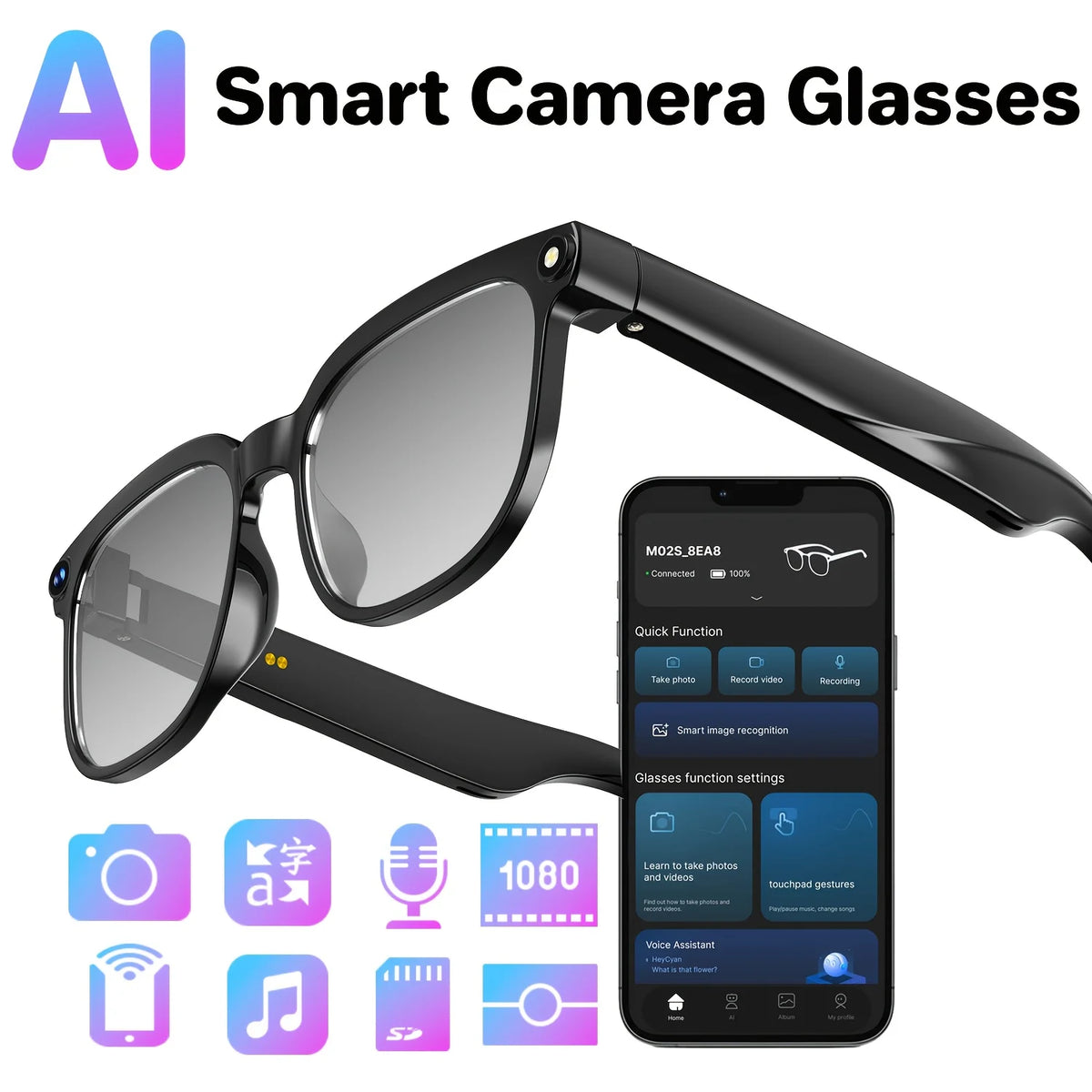 Smart Camera Glasses With 8MP Recorder Bluetooth And AI Translation