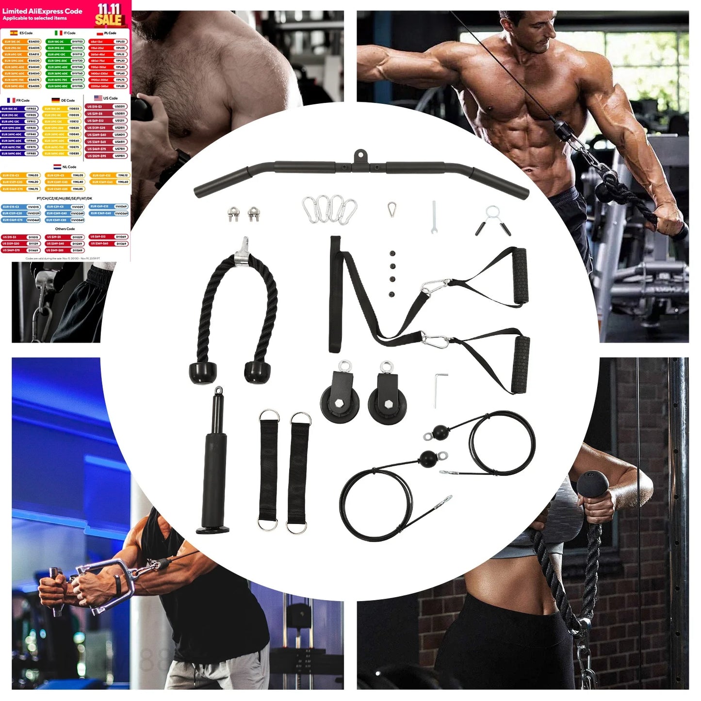 Cable Weight Pulley System With Safety Ropes Home Gym Equipment