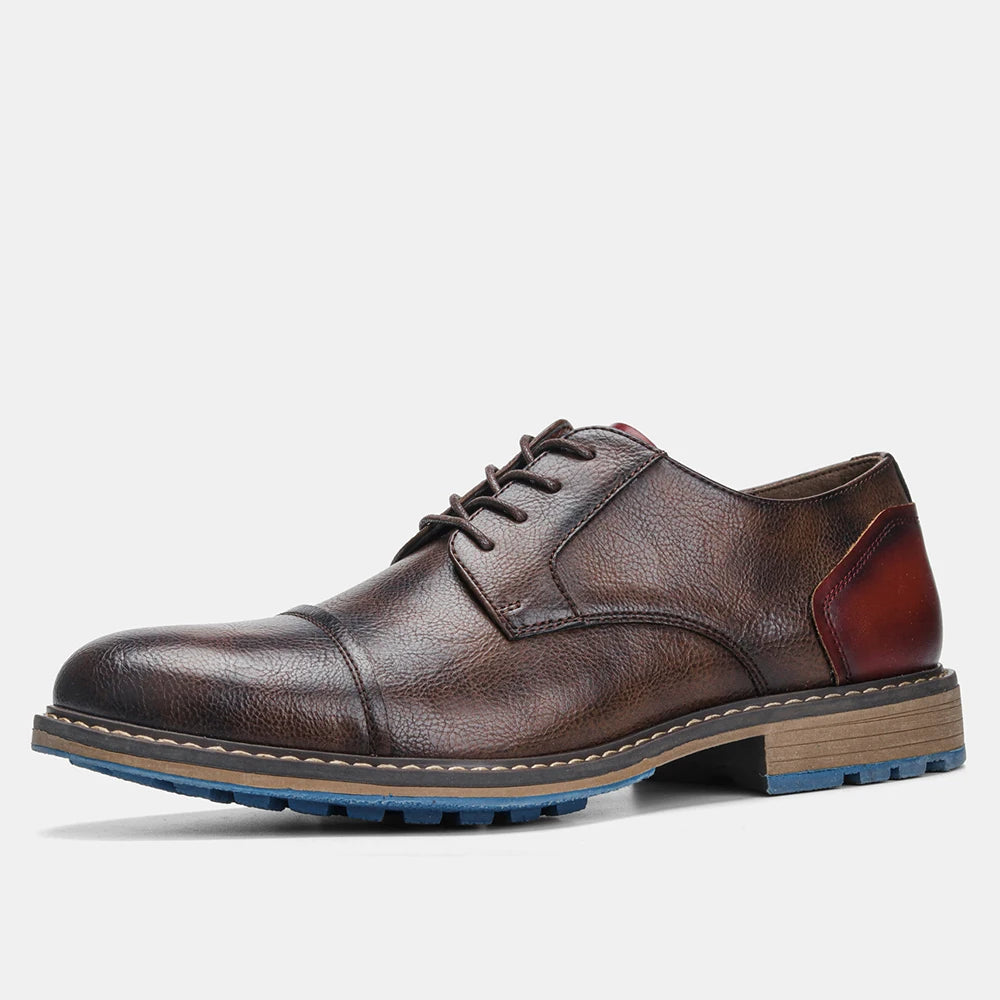Hecrafted Men Retro Casual Leather Cap Toe Oxford Shoes