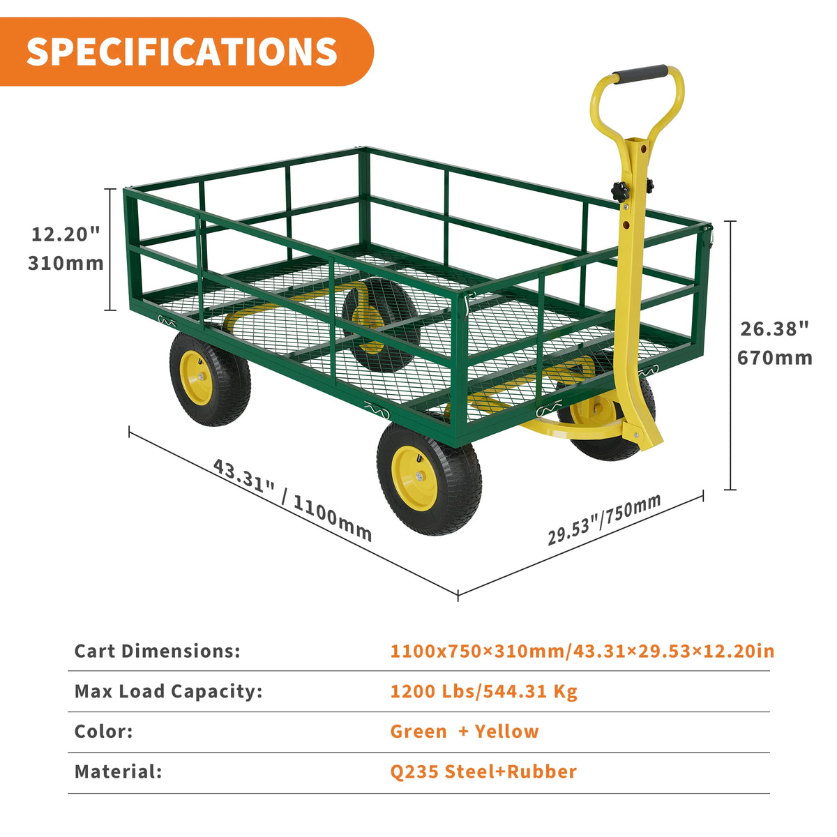 HiMISS Heavy Duty Steel Garden Cart Wagon For Yard Work