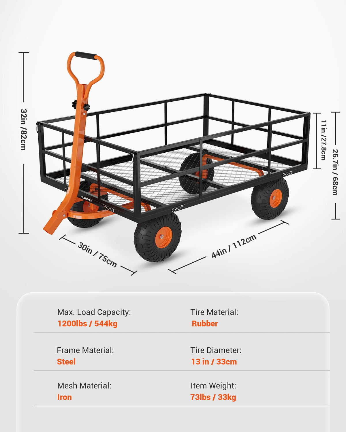 HiMISS Heavy Duty Steel Garden Cart Wagon For Yard Work