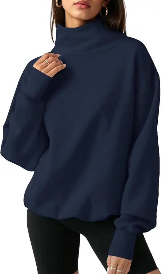 Fisoew Ribbed Turtleneck Sweater Long Sleeve Knit Pullover Top