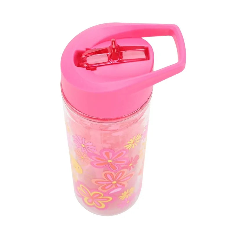 Flower Double Wall Insulated Reusable Plastic Water Bottle With Straw