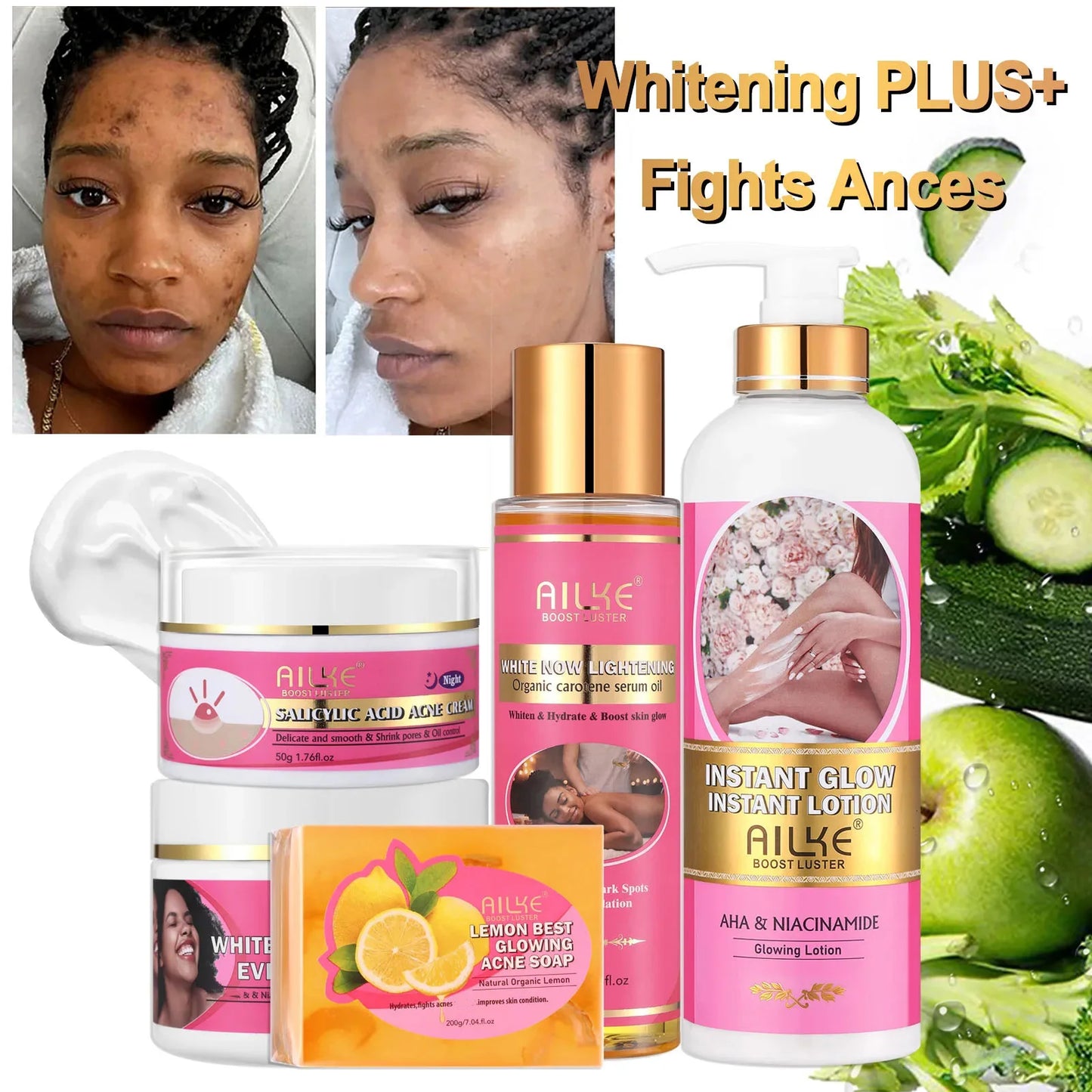 AILKE Skin Glowing Set With Niacinamide Moisturizing Brightening Cream