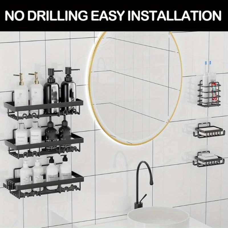 Self-Adhesive Shower Caddy Organizer Rack Set No Drilling