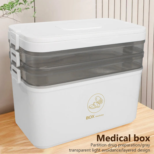 Multi Tier Stackable First Aid Medicine Storage Box With Handle