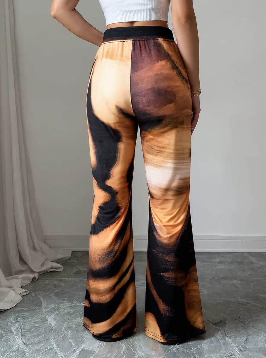 Women's Tiger Print High Waist Stretch Flare Pants