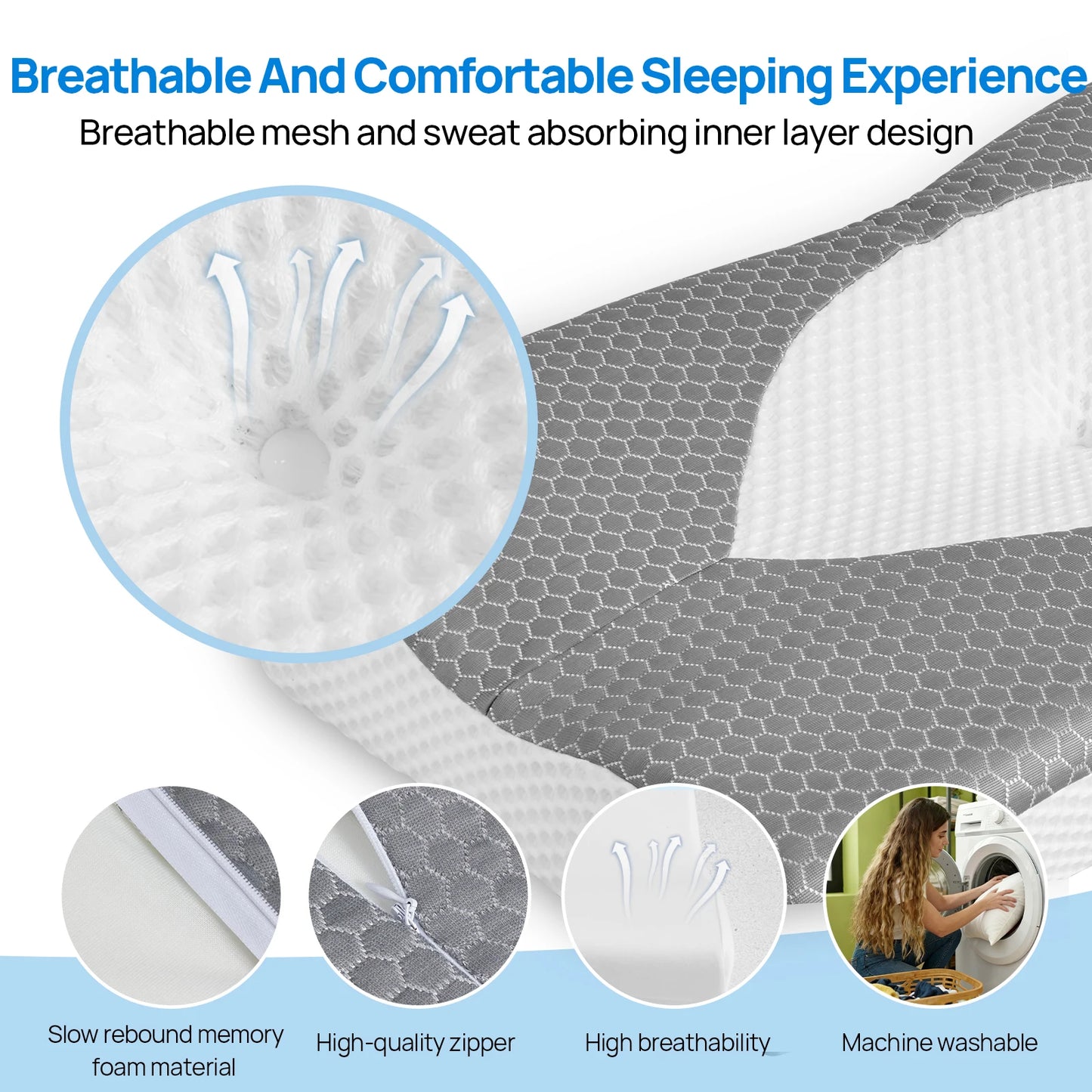 JHK Cervical Neck Memory Foam Pillow With Ventilated Cooling Support