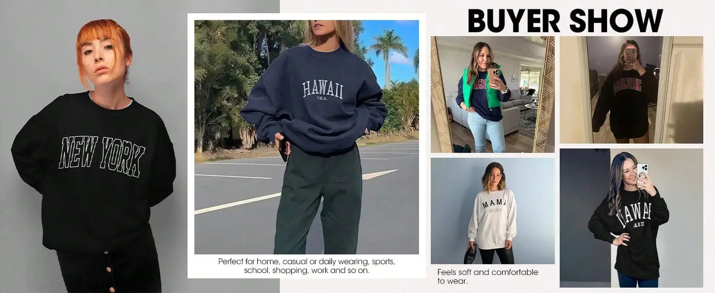 Fisoew Women Oversized Crewneck Sweatshirt Long Sleeve Casual Pullover