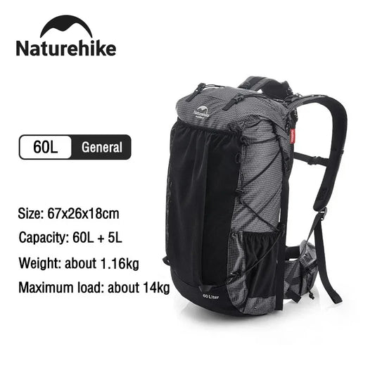 Naturehike Waterproof 60+5L Hiking Backpack With Rain Cover