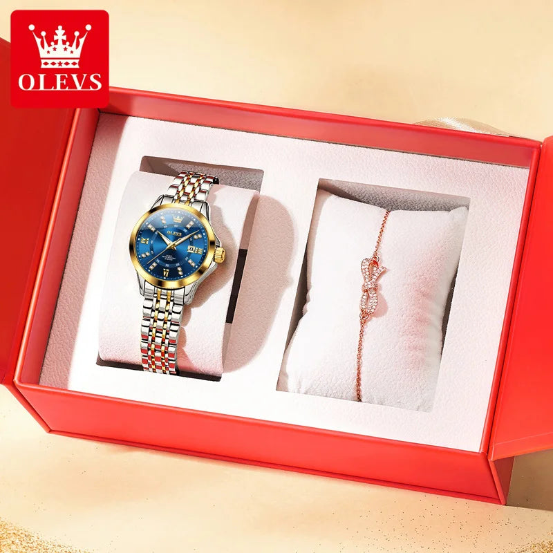 OLEVS Womens Luxury Diamond Quartz Watch With Calendar Waterproof
