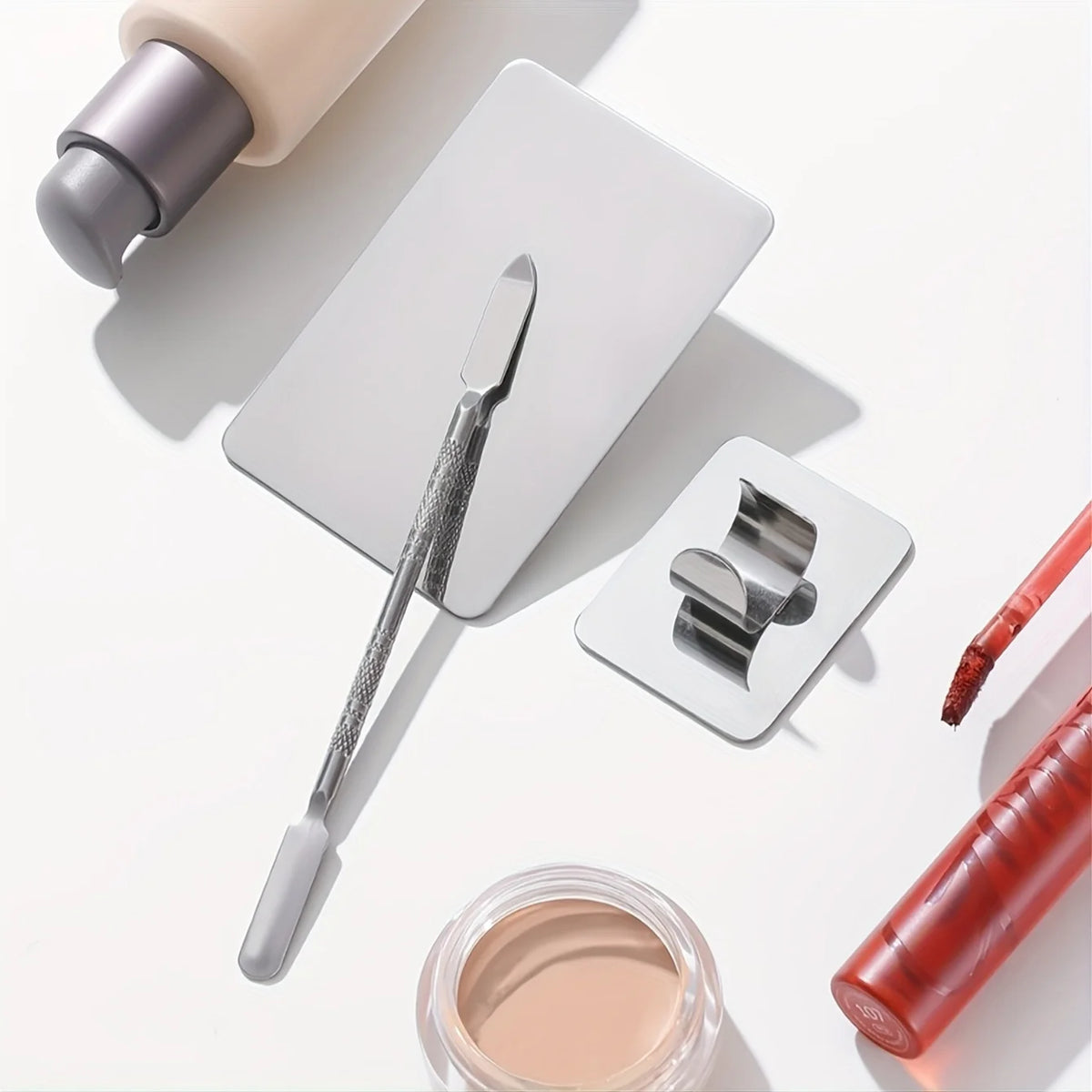 Stainless Steel Makeup Mixing Palette With Foundation Spatula