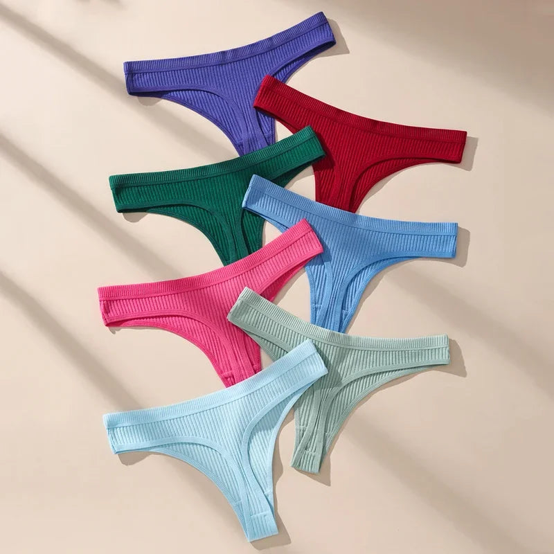 Cotton Women Thongs Panties Set Striped Underwear Soft G Strings