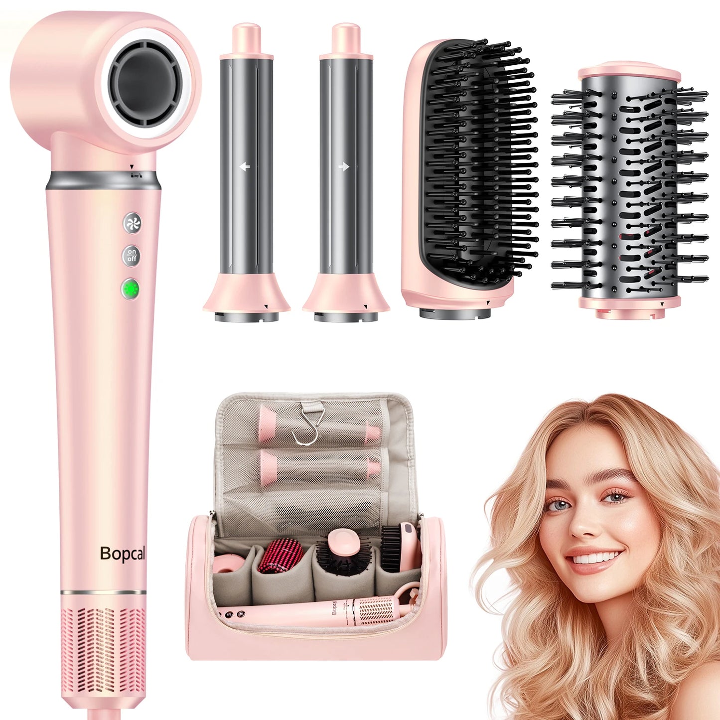 Bopcal 5 In 1 Hair Dryer Hot Air Comb Set With Anion Technology And Temperature Control