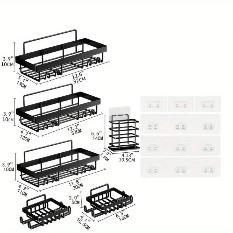 Self-Adhesive Shower Caddy Organizer Rack Set No Drilling