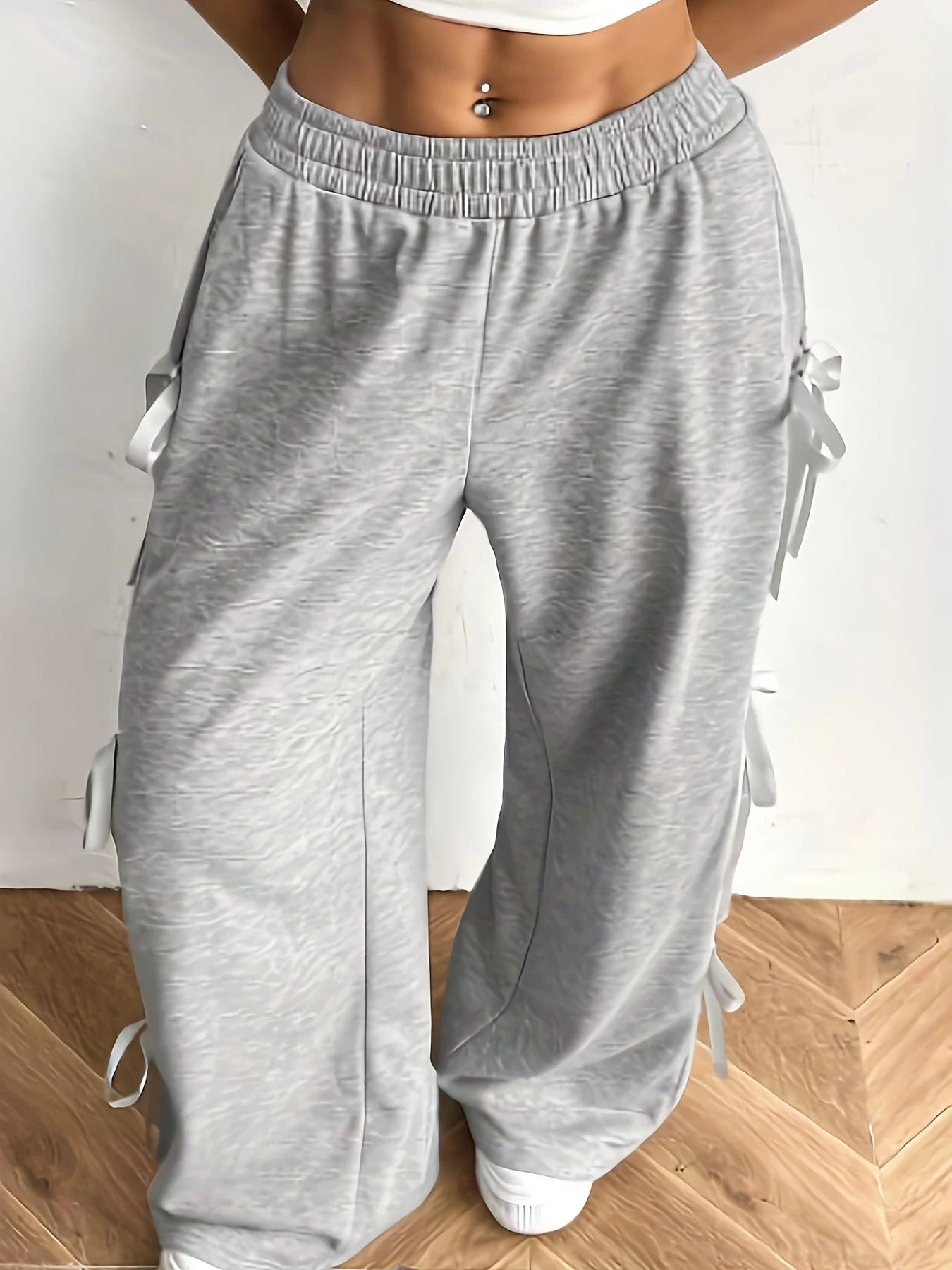 Women Casual Wide Leg Pants Featuring Bow Tie Detail