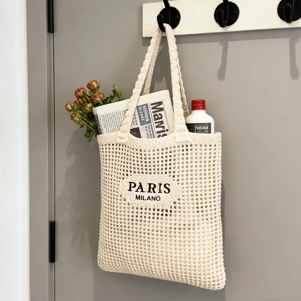 Hatisan Crochet Tote Bag Women Mesh Beach Bag Boho Knit