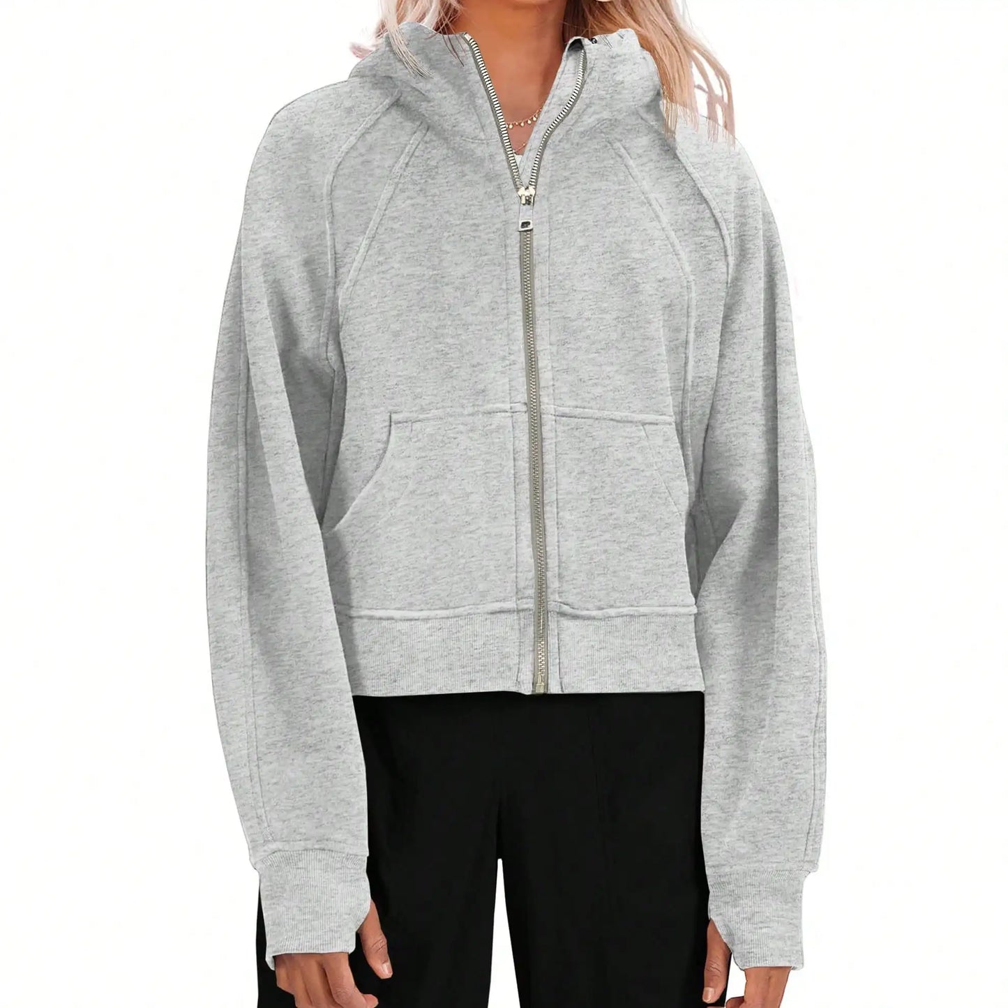 Fisoew Womens Fleece Lined Zip Up Crop Hoodie Oversized Streetwear