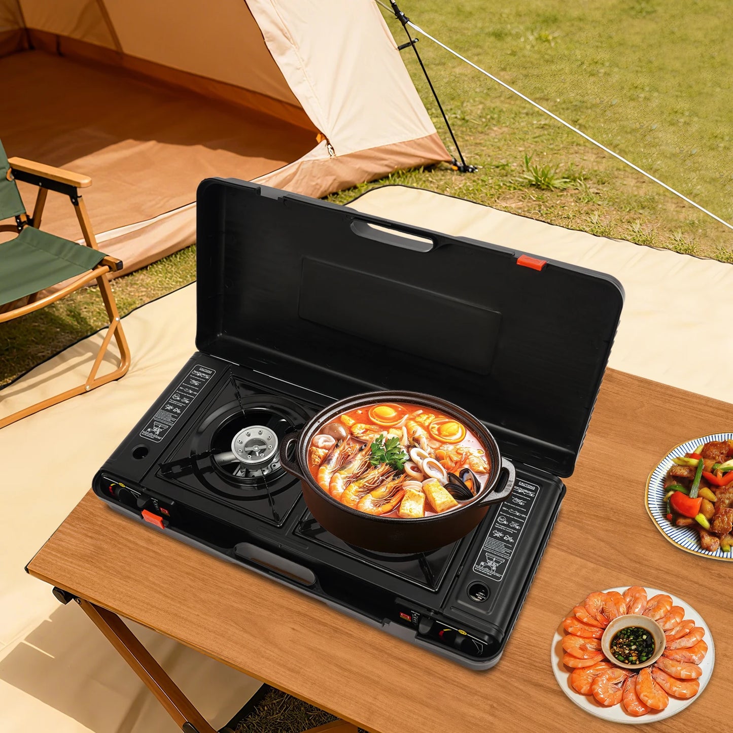 Stainless Steel Dual Burner Gas Stove With Piezo Ignition