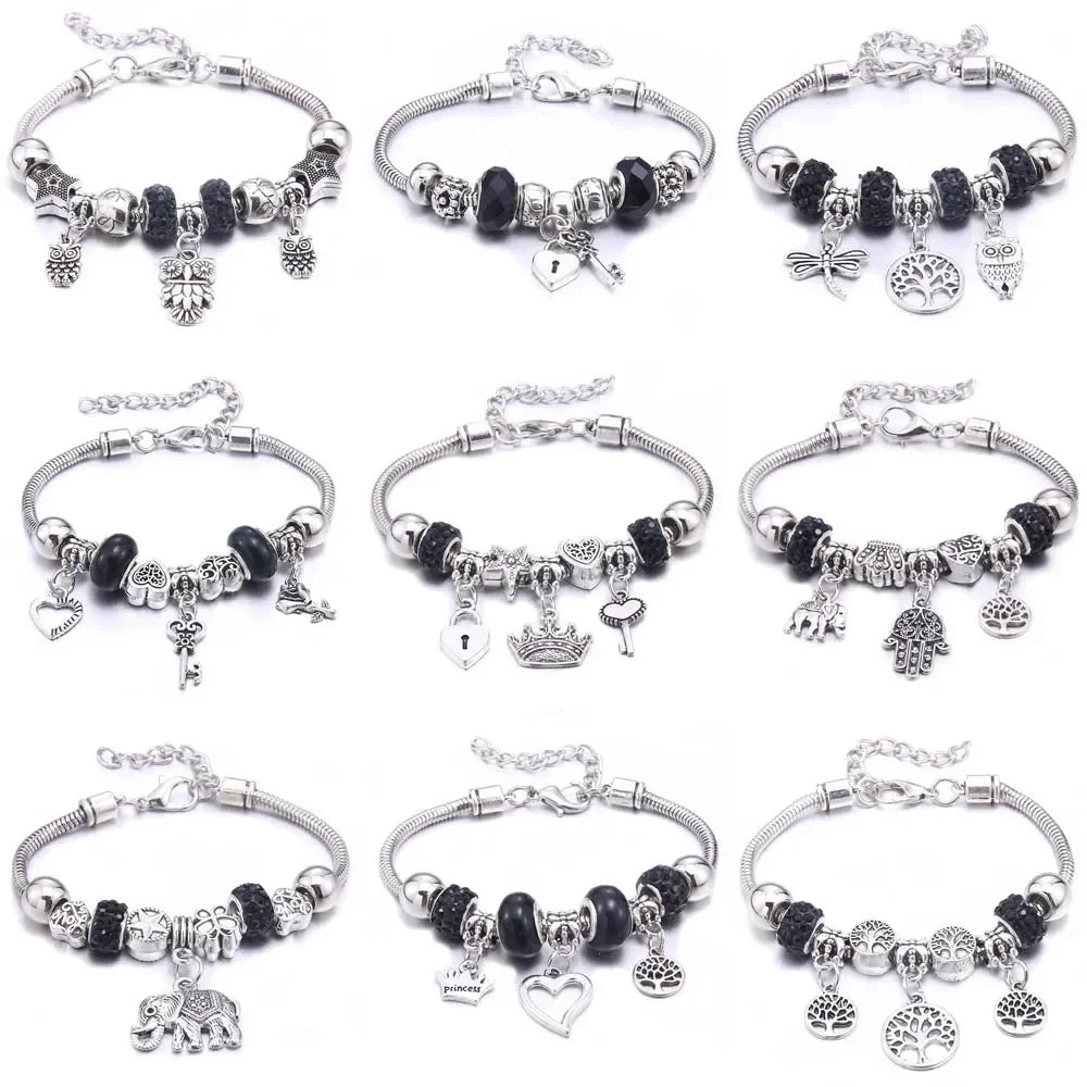 Fashion Butterfly Crown Beaded Link Chain Bracelet For Women