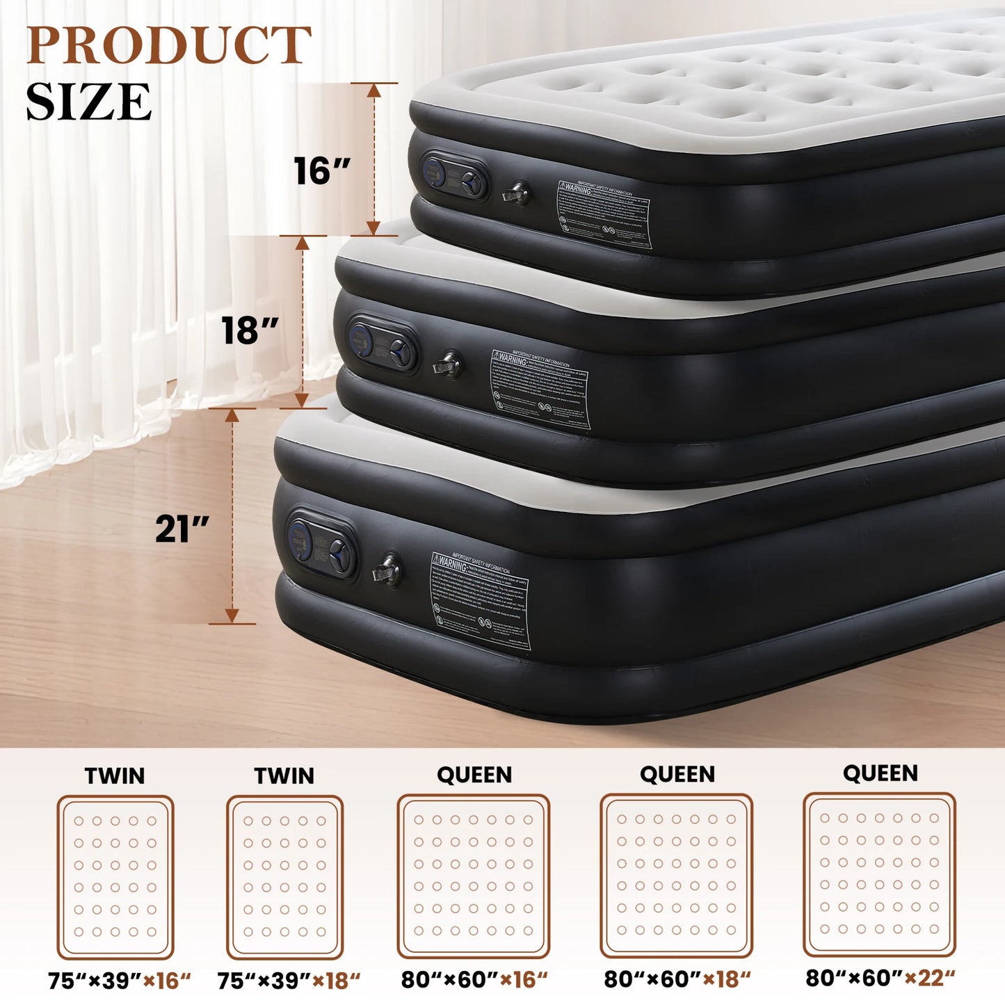 JHK Queen Twin Air Mattress With High Weight Capacity