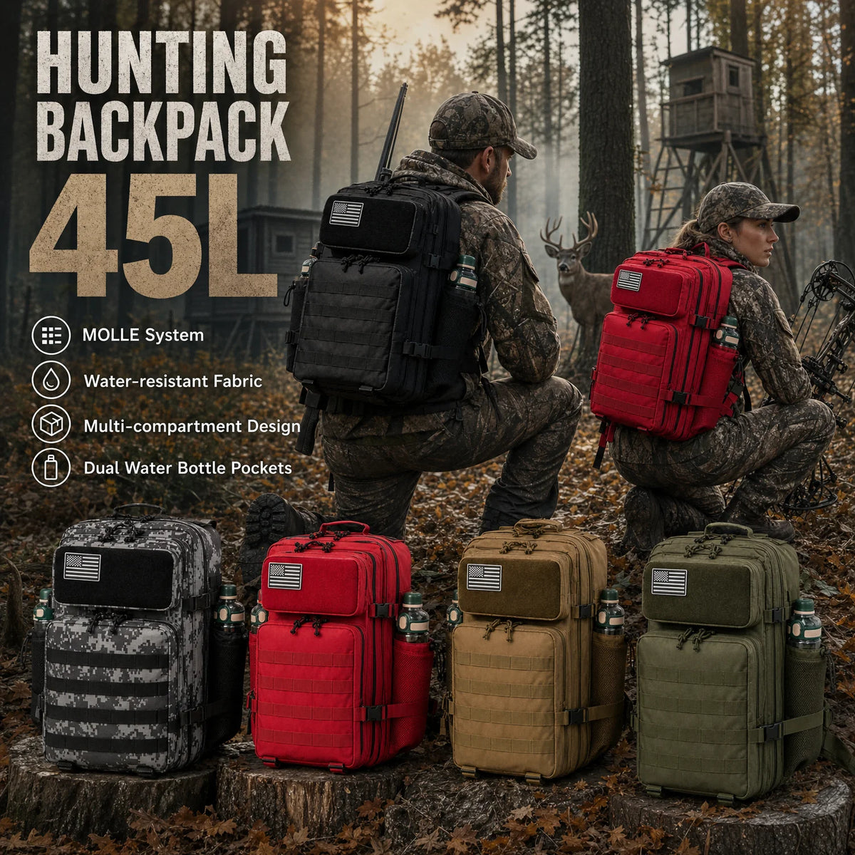 ReFire Gear Tactical Hunting Backpack With Dual Water Bottle Holders