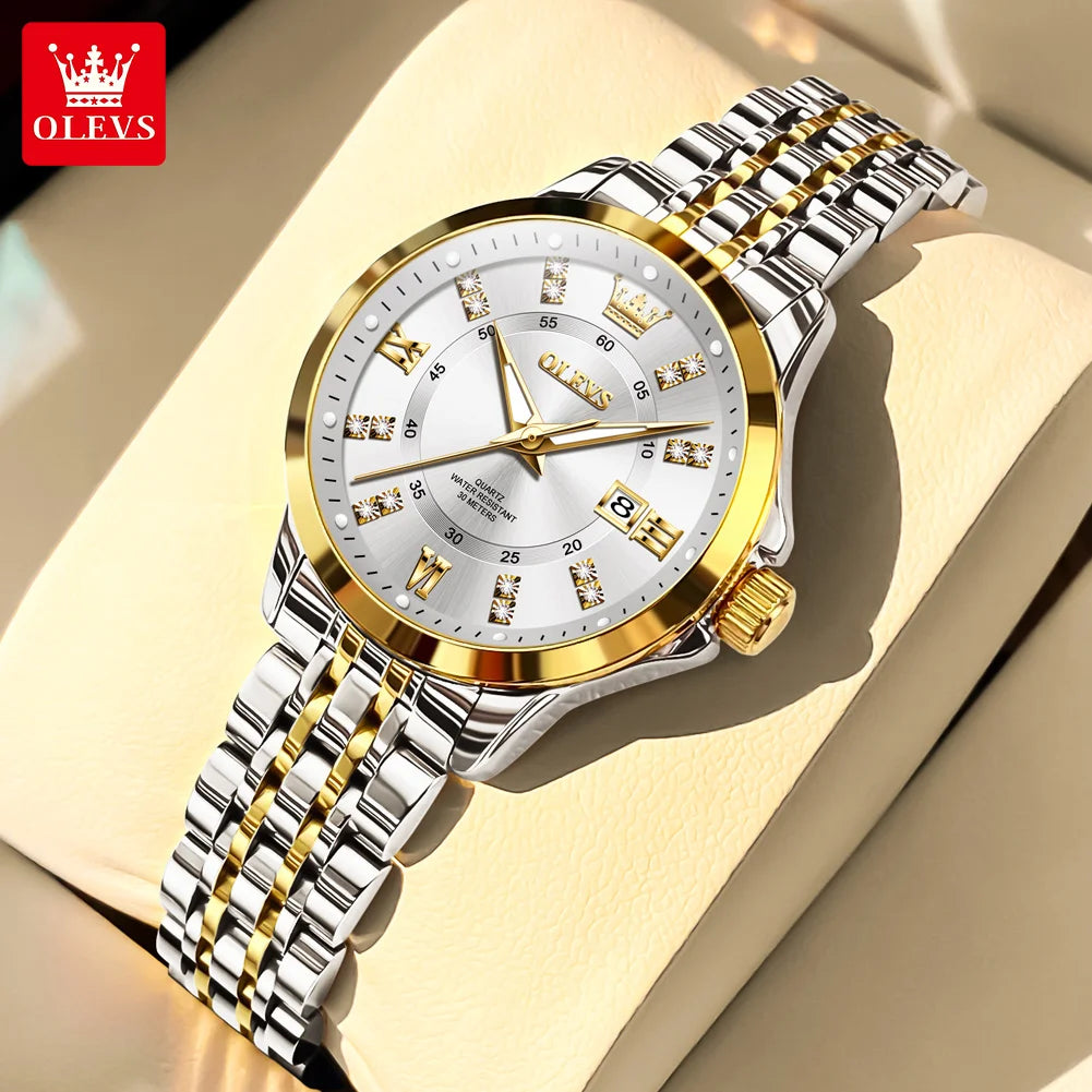 OLEVS Womens Luxury Diamond Quartz Watch With Calendar Waterproof