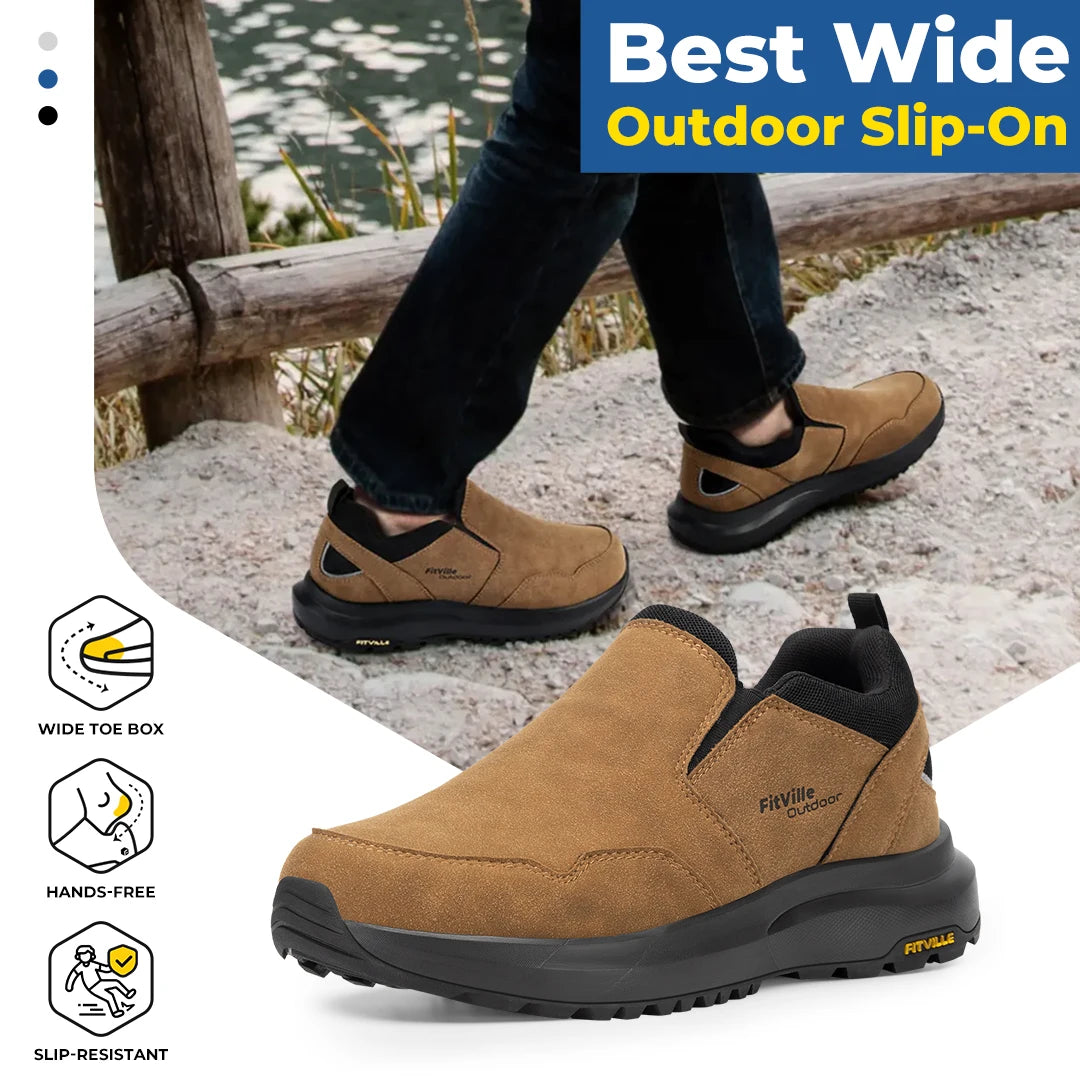 FitVille Men Extra Wide Hiking Loafers With Arch Support