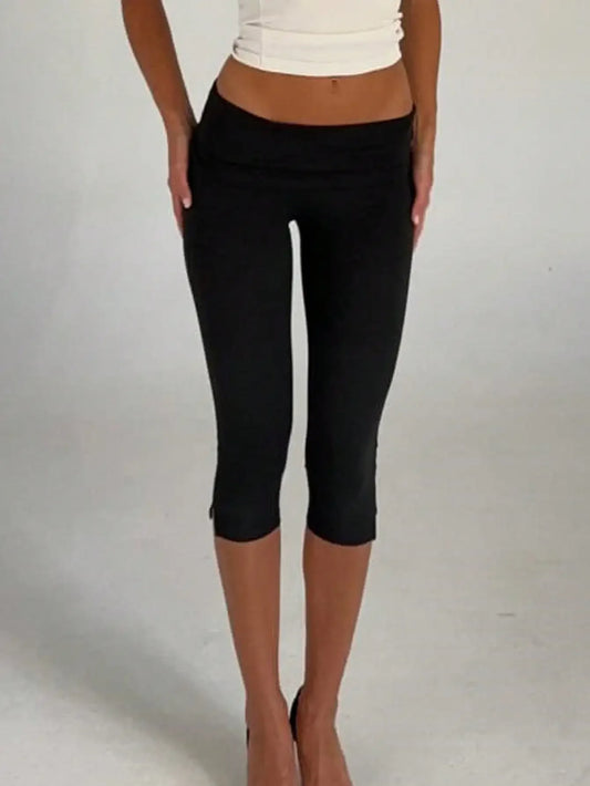Women's Low Waist Capri Leggings With Fold Over Waistband