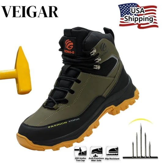 Veigar Men's Breathable Steel Toe Anti-Puncture Work Boots