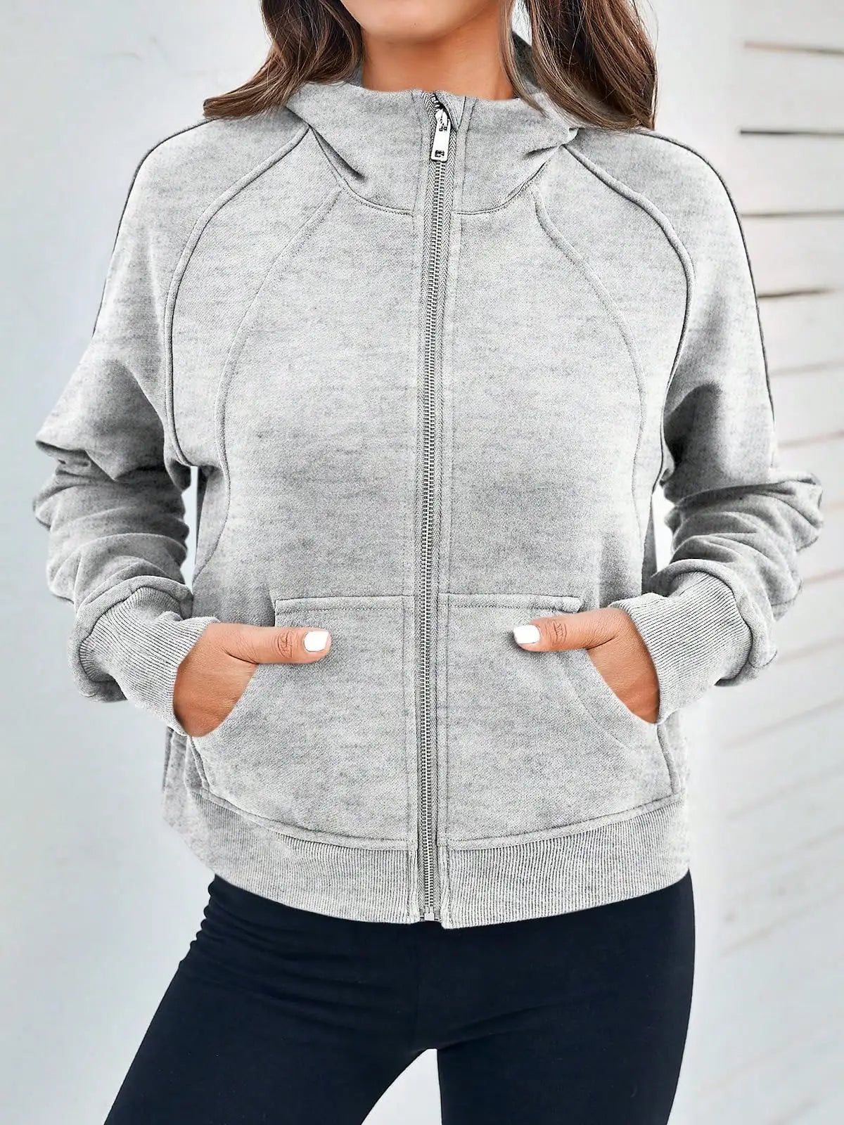 Fisoew Womens Fleece Lined Zip Up Crop Hoodie Oversized Streetwear