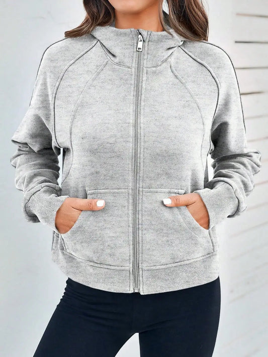 Fisoew Womens Fleece Lined Zip Up Crop Hoodie Oversized Streetwear