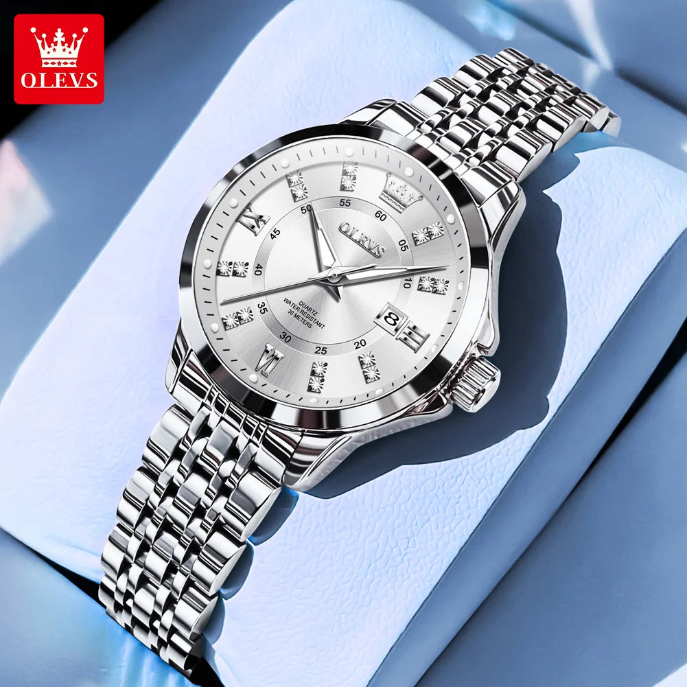 OLEVS Womens Luxury Diamond Quartz Watch With Calendar Waterproof