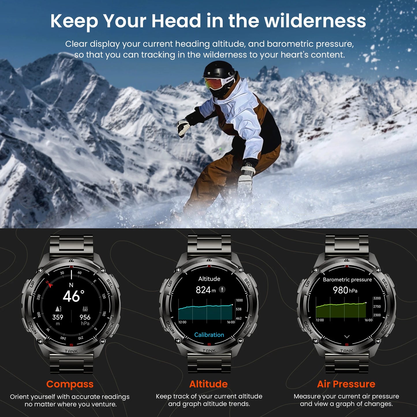 KOSPET Tank T3 Ultra 2 GPS Smartwatch Altimeter Barometer AMOLED