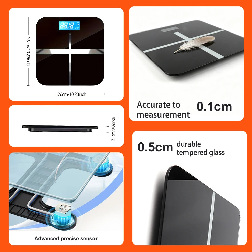 Digital Bathroom Scale With Tempered Glass And LCD Display