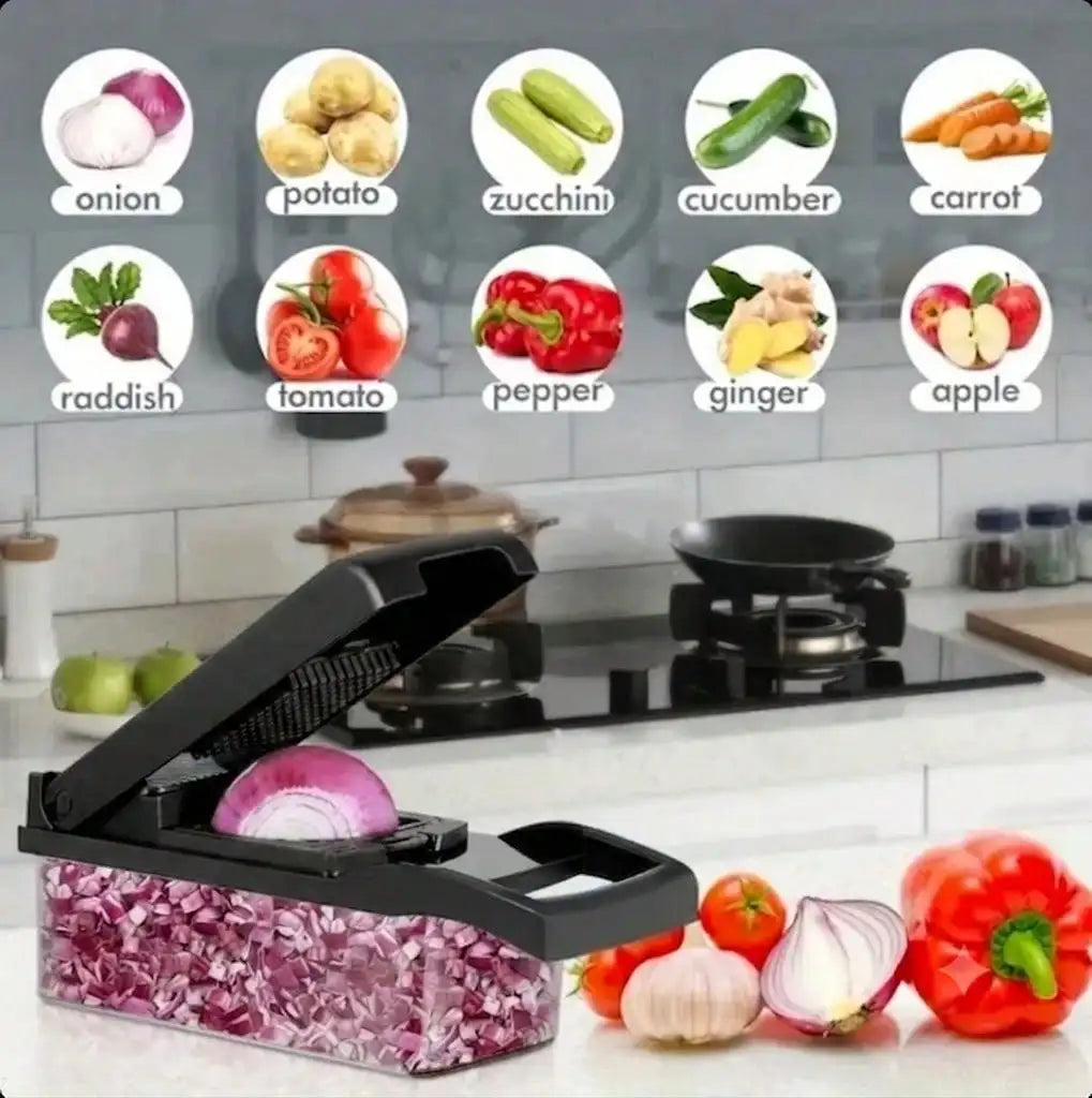 Professional Vegetable Chopper With Stainless Steel Blades And Storage Bin