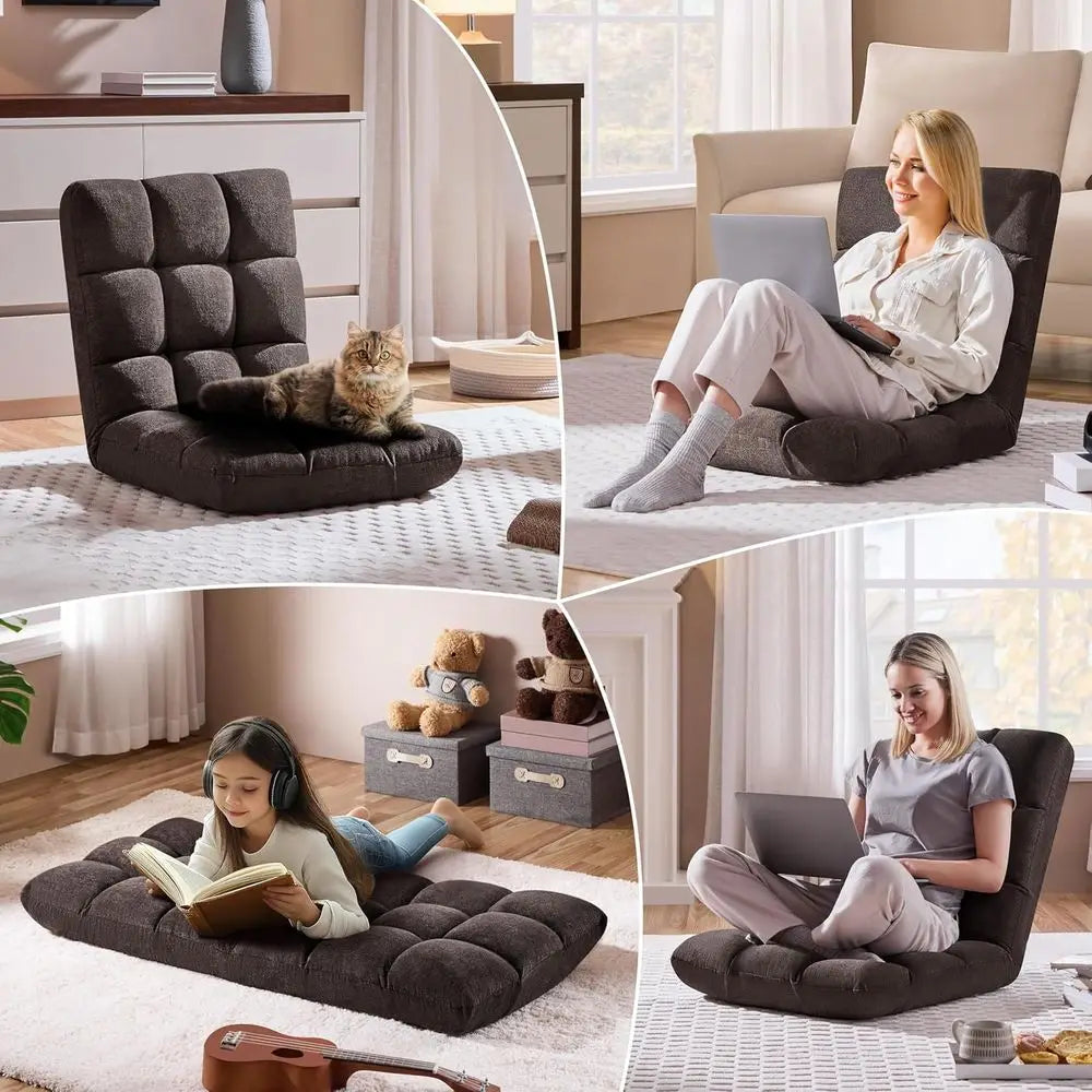 Adjustable Folding Floor Chair With Back Support And Padded Seat