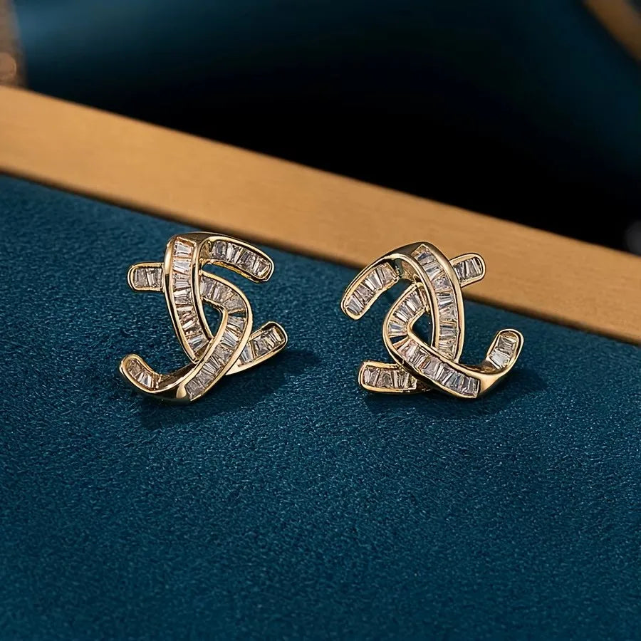 Vintage Cubic Zirconia Stud Earrings with S925 Silver Needle