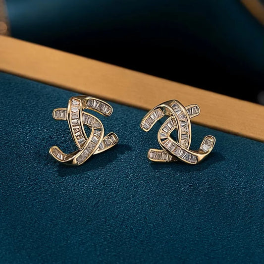 Vintage Cubic Zirconia Stud Earrings with S925 Silver Needle
