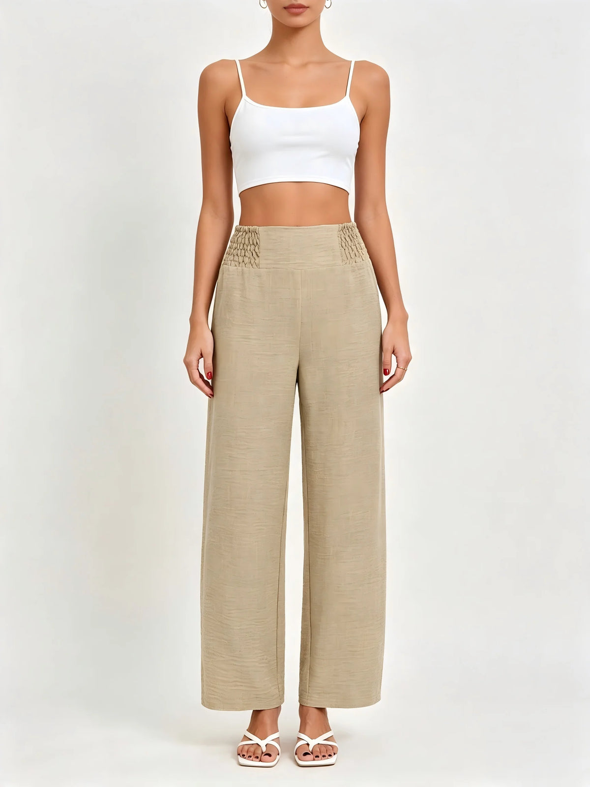 Womens High Waist Wide Leg Casual Office Wear Trousers