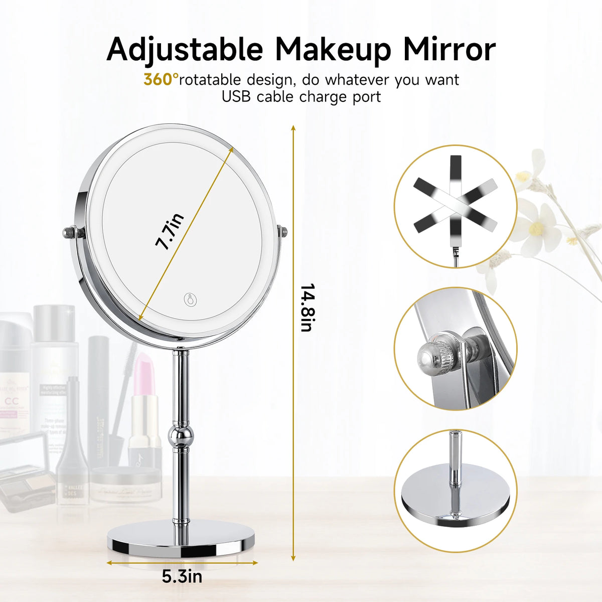 Touch LED Double Sided Magnifying Vanity Mirror With 10X Magnification