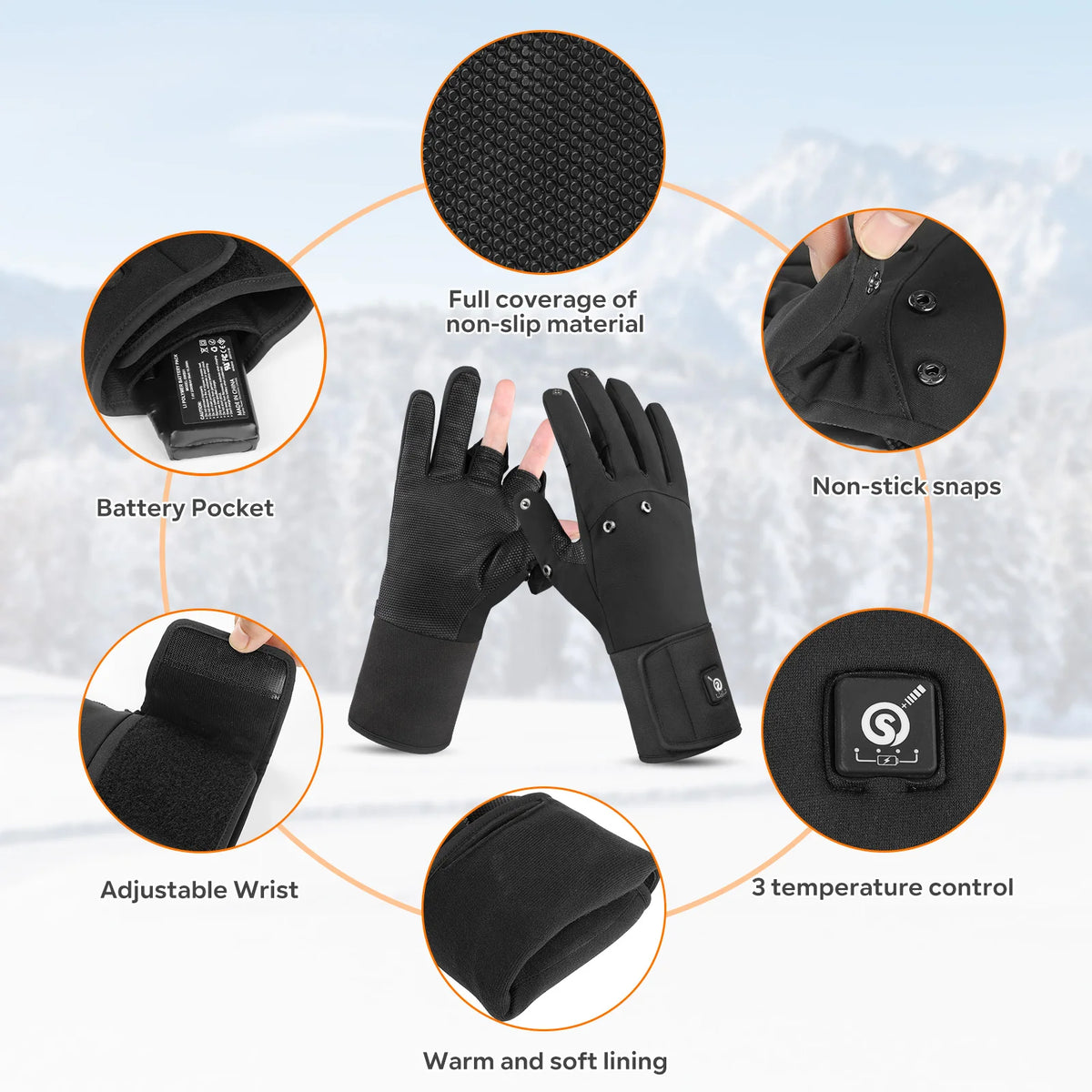 Savior Heated Waterproof Fishing Gloves 2 Finger Flip Design