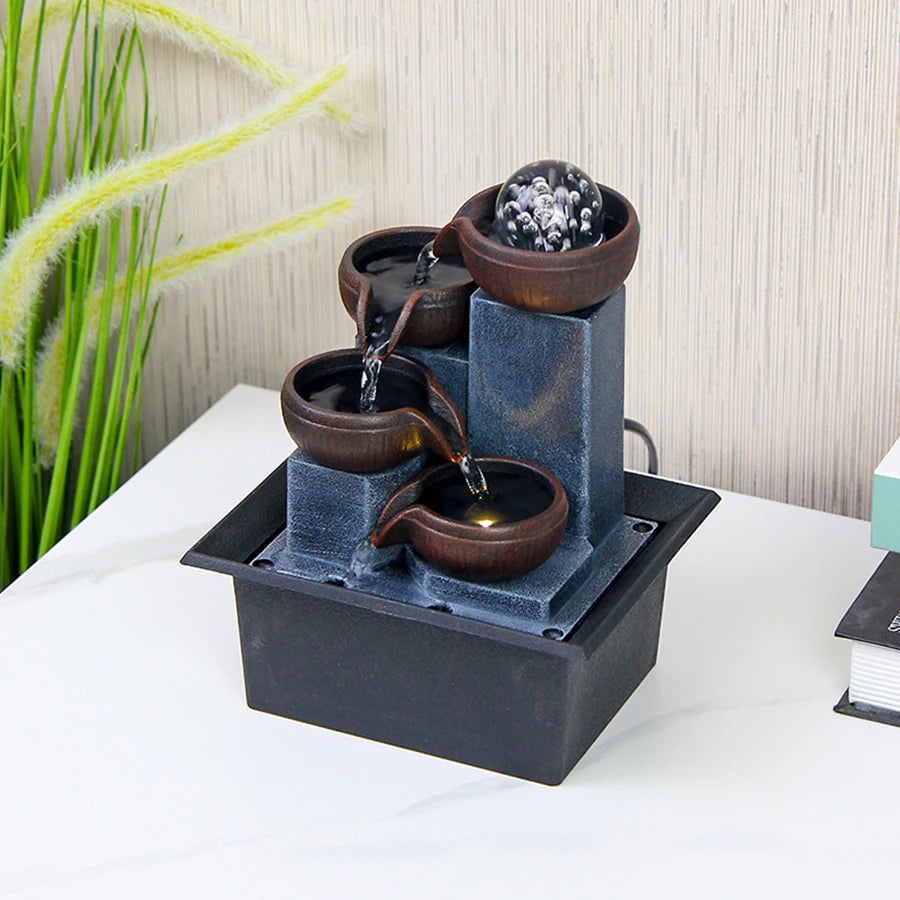 Mini Zen Tabletop Fountain With LED Waterfall For Office Desk