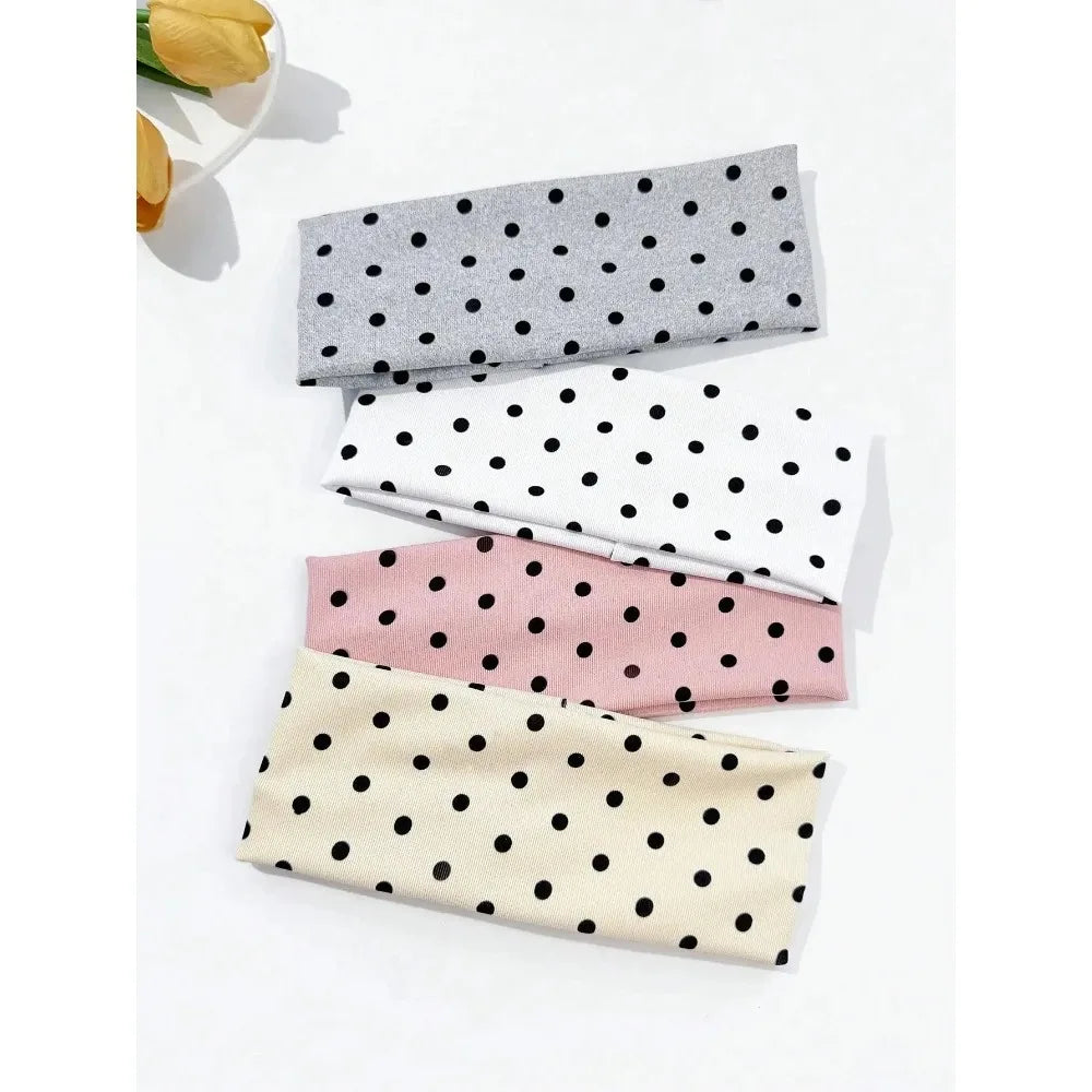 Premium Polka Dot Wide Elastic Sports Hair Headbands For Women