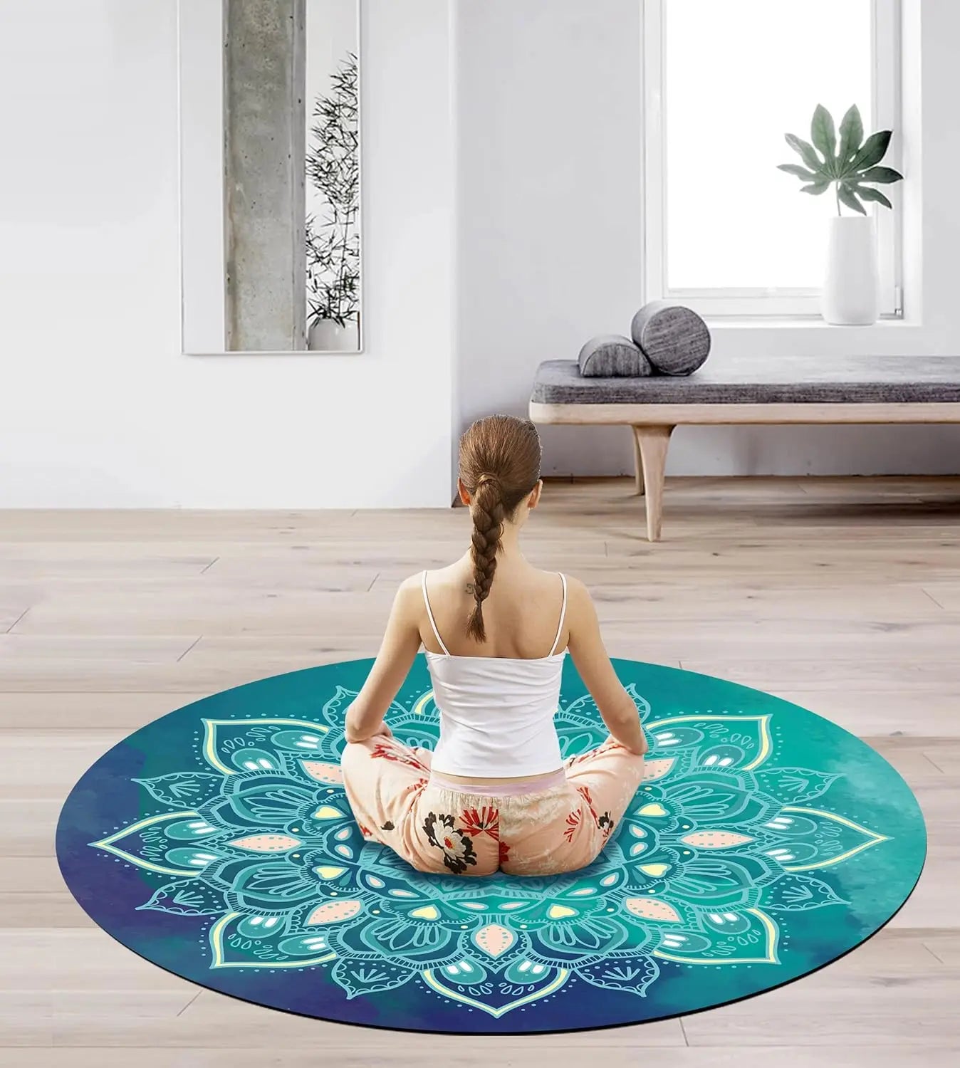 YTYIN Round Pilates Mat Oversize Non Slip Suede Rubber
