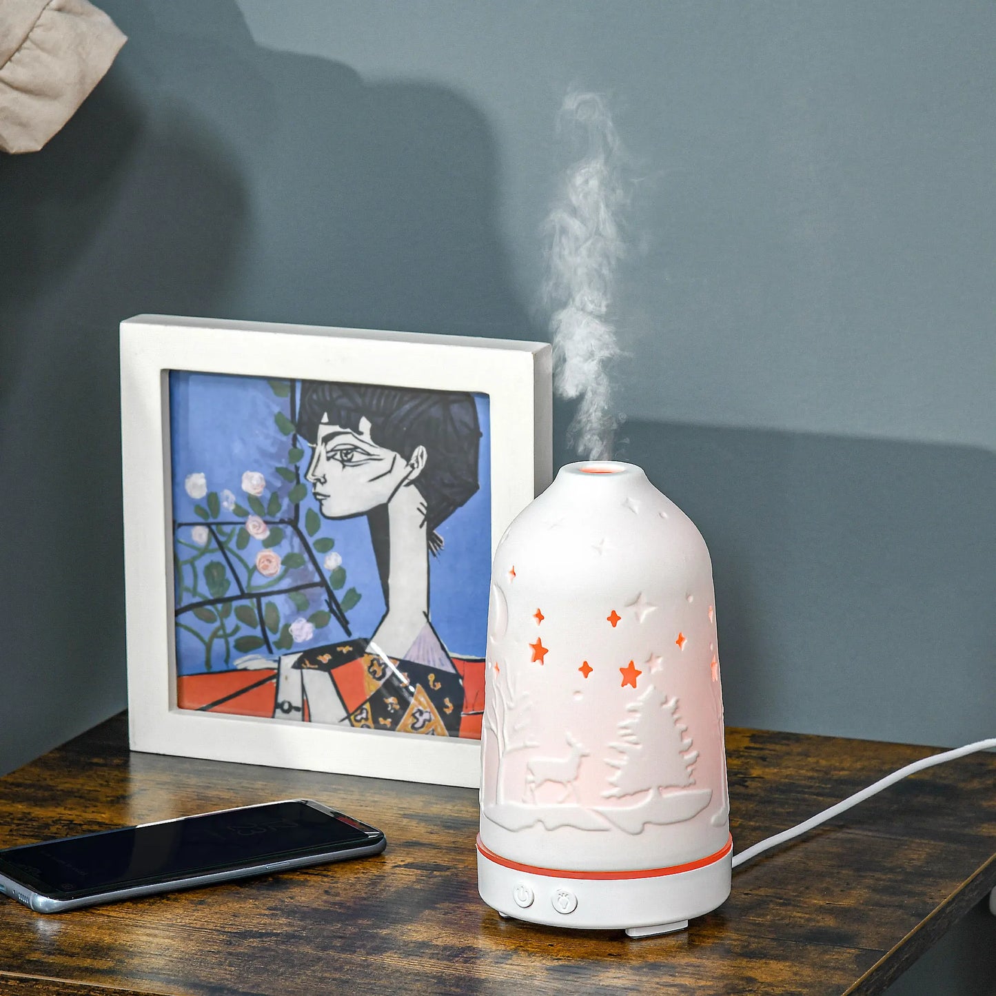Ultrasonic Aromatherapy Diffuser Humidifier With Ceramic Cover And Timer