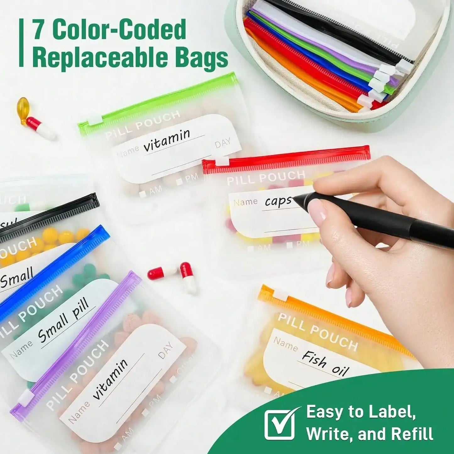 Waterproof Zippered Silicone Weekly Medicine Pouch Set